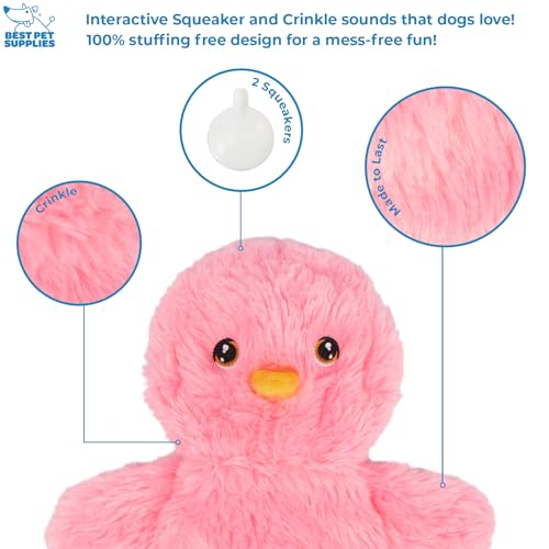 Interactive Squeaky Dog Chew Toy (Crinkle Chicken (Yellow, Pink, Blue) / Large)