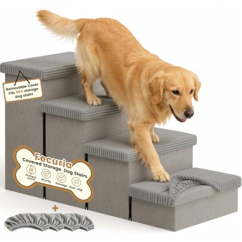 4 Step Wide Dog Stairs 23" H with Removable Cover (Covered Grey / 40"D x 17"W x 23"H)