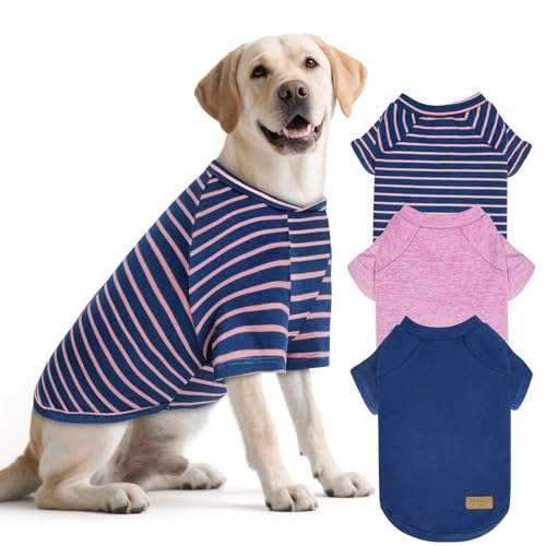 3Pack Dog Sweater with Sleeves Fleece Shirt for Large Dogs (3XL (75-100lbs) / 06# 3Pack(Pink+Blue+Stripe))