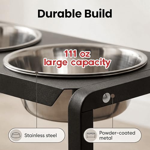 Metal Elevated Dog Bowls (8.8-14" | L/XL Dogs | 2×111oz Bowls)
