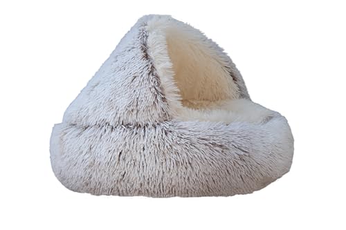 Calming Round Dog Bed & Cat Cave with Hooded Cover (20x20inch / Coffee)