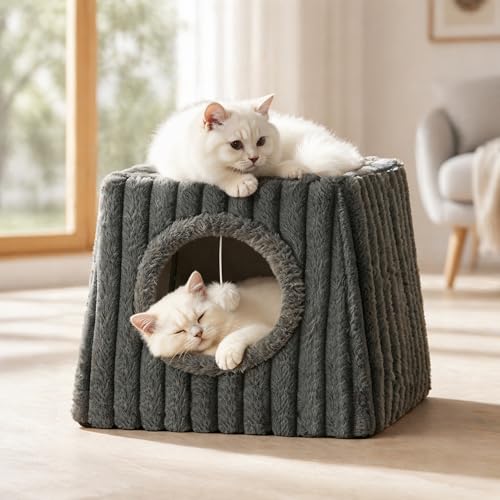Cat Cave Bed 15.74"x15.74"x13.38" Large with Balls (Deep Grey / Large)