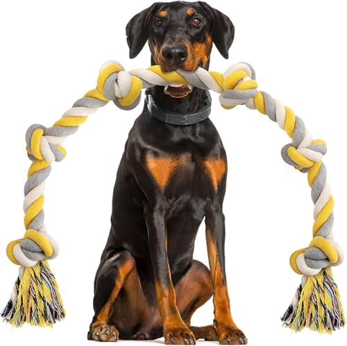 XXL 6 Knot Dog Rope Toy for Large Dogs Aggressive Chewers 40in Long Heavy Duty Rope Toy Almost Durable Dog Tug Toy Puppy Cotton