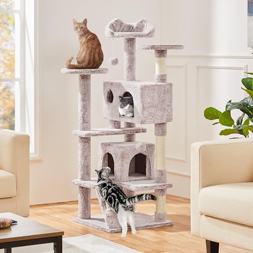 54in Cat Tree Tower (Brown/White / 54in)