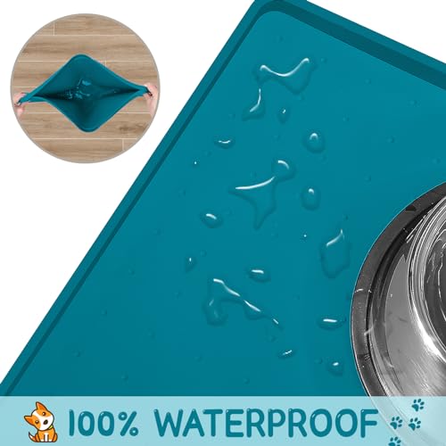 Silicone Cat & Dog Food Mat for Floors Waterproof (Teal / 22''×14'')