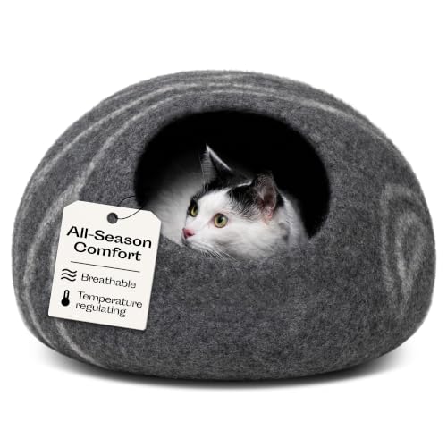 Cat Cave Merino Wool Bed for Indoor Cats (Dark Gray / Large)