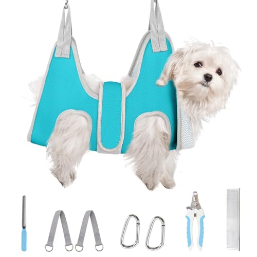 Dog Grooming Hammock for Small Dogs (XS（ Legs Spacing：4.3”-10.5" / Max W：15LBS） / Blue)
