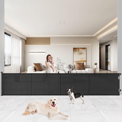 Retractable Baby Gate Extra Wide (Black / 41" Tall x 200" Wide)