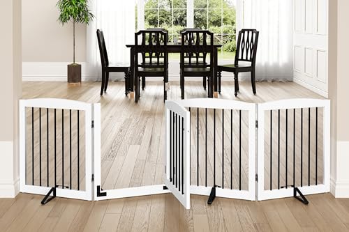 Freestanding Dog Gate with Door (4 Panel 24" / White & Black)