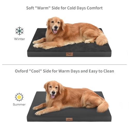Waterproof Orthopedic Outdoor Dog Bed XL for Extra Large Dogs (Pure Black / 44.0"L x 32.0"W x 3.5"Th)