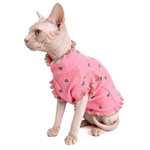 Pure Cotton Sphynx Cat Clothes Sweater Shirt Pet Apparel (Pink / Large)