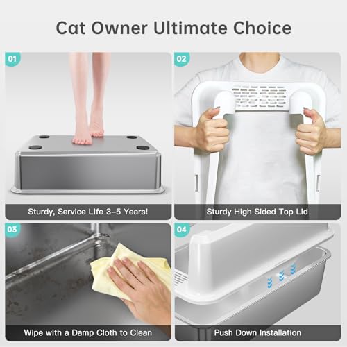 Stainless Steel Cat Litter Box (4 - White (Pack of 1))