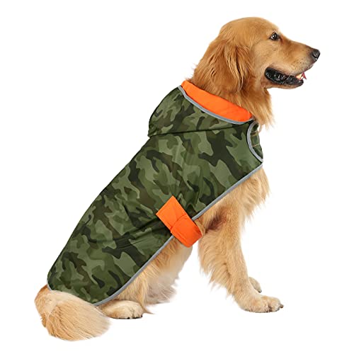 2-in-1 Reversible Dog Raincoat Hooded Poncho Rain Jacket Org Camo L (Large / Camo / Orange)