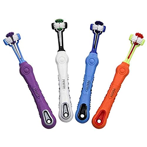 4 Pcs 3 Sided Pet Toothbrush Dog Cat Mouth Dental Teeth Care (Multicolor-4)