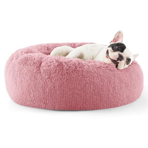 Calming Small Dog Bed Donut Washable Cat＆Puppy Bed (23"L x 23"W x 8"Th / Mauve Blush)
