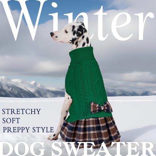 Dog Sweater Dress for Medium Large Dogs Turtleneck Thick Knit (XX-Large (40-70lbs) / 08# Green)