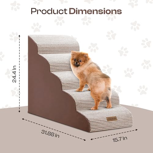 Dog Stairs for High Beds (White-coffee / Stairs 24.5"H)