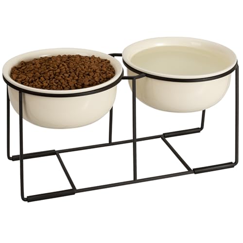Ceramic Elevated Dog Bowl Set (Beige / XL × 2)