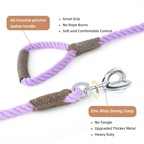 Dog Leash Braided Cotton Rope w (Purple / 48 Inch-1/2")