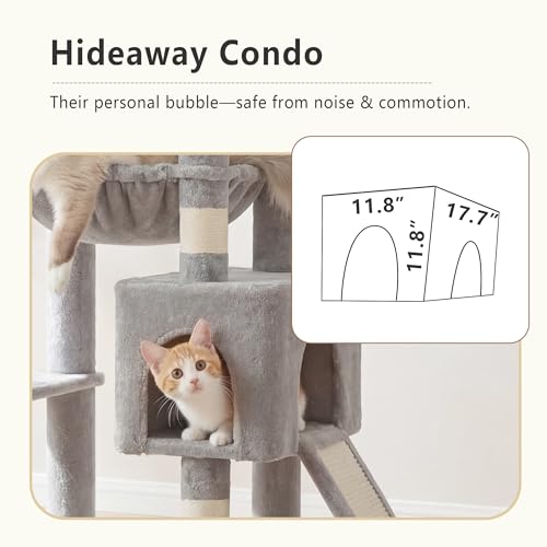 64.2" Heavy Duty Cat Tree for Large Cats with Wide Base HCT027W (64.2 inch / Light Gray)