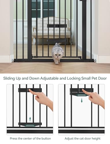 Baby Gate with Cat Door (Black / 29-40" Wide, 30" Tall)