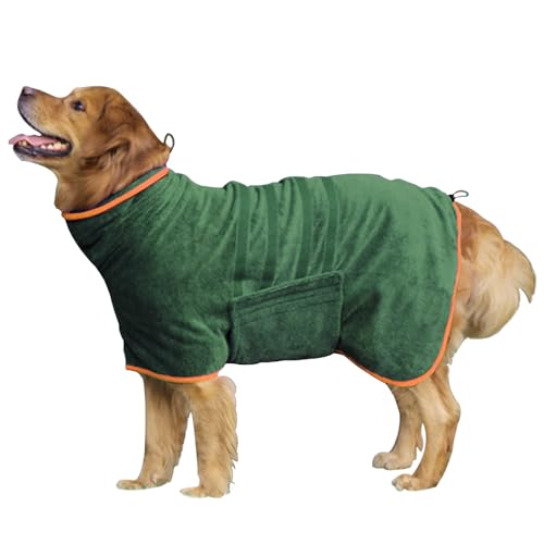 Dog Bathrobe Towel Dog Drying Coat Microfiber Absorbent Fast Drying Robes (Green / XX-Large)