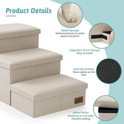 Dog Stairs with Storage (Beige / 43x17x22.6 inch)