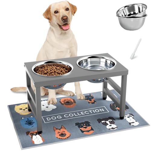10'' Metal Raised Dog Bowl Stand (Grey-L, Dog Mat / Height:10inch)