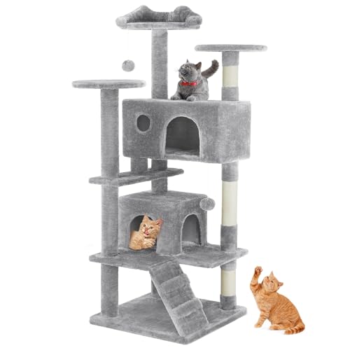 54 inch Cat Tree Tower with Scratching Posts (Light Grey / 54*20*20IN)