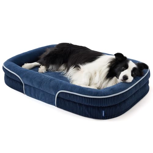 XL 360°Oval Bolster Orthopedic Dog Beds Large Sized Dog (Navy Blue / 42"lx30"wx7"th)