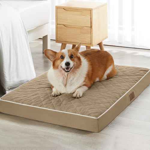 Orthopedic Waterproof Large Dog Bed for Crate Cozy Sleep (brown / 35"L x 22"W x 3"Th)