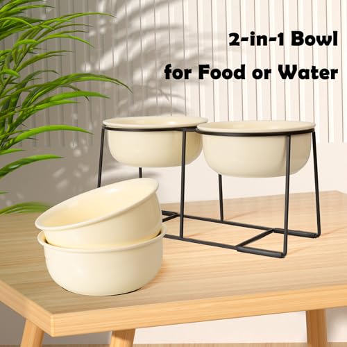 Ceramic Elevated Dog Bowl Set (Beige / XL × 2)