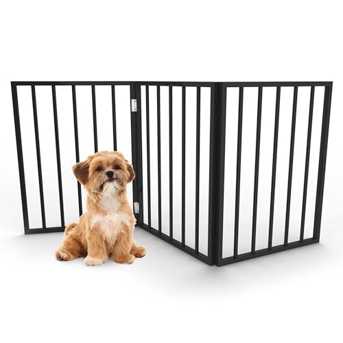 Pet Gate - 3-Panel Indoor Foldable Dog Fence for Stairs, Hallways, or Doorways - 54x24-Inch Wood Freestanding Dog Gates by PETMAKER (Black) (Black / 3 Panel)