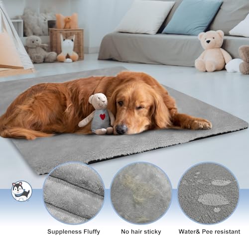 Dog Crate Pan Cover with Fluffy Top and Waterproof TPU Lining (Fits 36 inch Crate Pan / Gray)