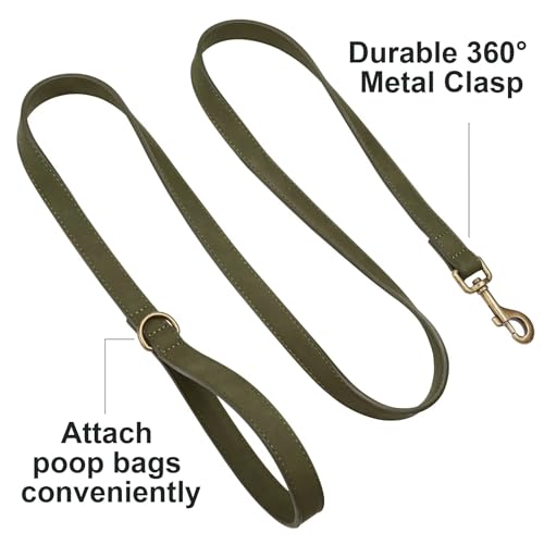 PU Leather Dog Leash for Medium Large Dogs (Dark Green / 3/4''x 5FT)