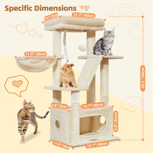 Cat Tree 38.5In Cat Tower for Indoor Cats (Beige / 38.5 Inches)