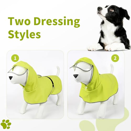 Dog Raincoat Dog Rain Jacket Poncho with Hood and Leash Hole (Neon Green / 4XL(50-55lbs))