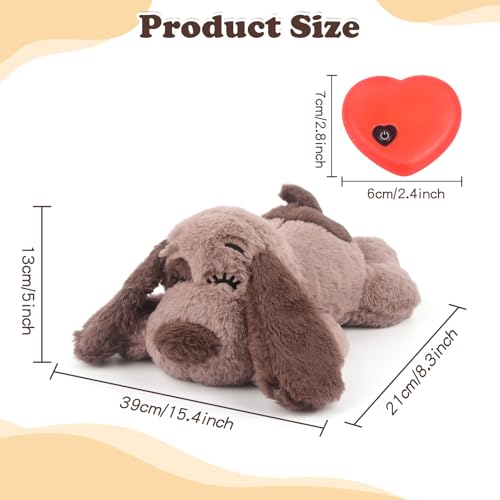 Beverly Shark Puppy Heartbeat Toy Dog Anxiety Relief Calming Aid Puppy Heartbeat Stuffed Animal Behavioral Training Sleep Aid Comfort Soother Plush Toy for Puppies Cats (Brown)