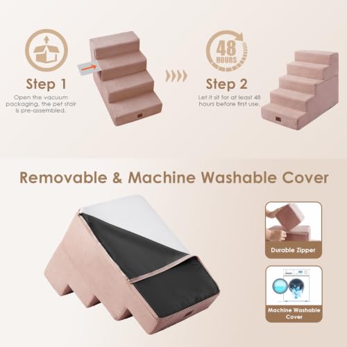 Dog Stairs for Bed 22.5" H (Pink / Extra Wide 17.7" x 35" x 22.5")