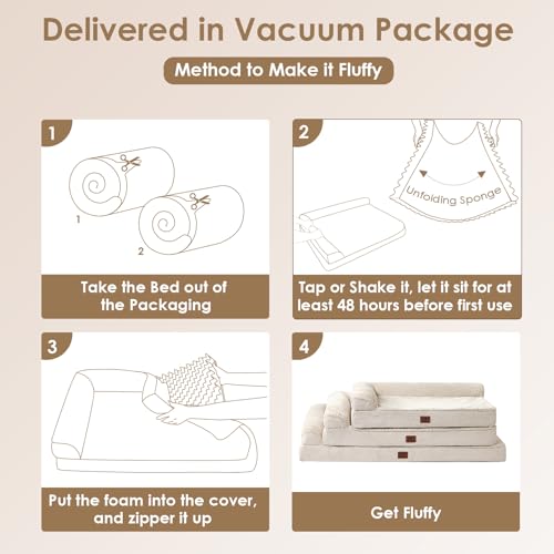 XXL Dog Bed Memory Foam (Beige / 48.0"L x 35.0"W x 7.5"Th)
