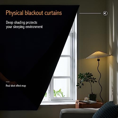 100% Blackout Shades Window Cover Self Adhesive Curtains Sticky Curtain Portable Easy Open Black Out Curtains for Bedroom Living Room No Drilling (Navy Blue/ Thickened / 35"W x 71"L (Pack of 1))