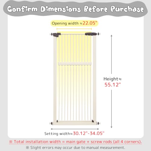 55.12" Extra Tall Pet Gate for Cat Dog 30.12" (55.12" H-cream / 30.12"-34.05" W)