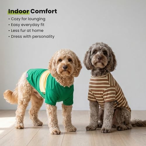 3 Pack Color Block Striped Dog Shirt (Medium / Navy Blue-Sea Green-Brown)