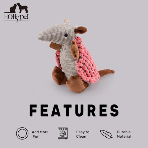 Armadillo Squeaky Puppy Dog Toys for Small Medium Dogs (8 IN / Bright Pink)