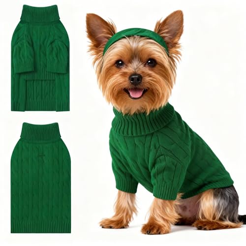Small Dog Thermal Pullover Sweater (Dark Green(Order One Size Up) / Small)
