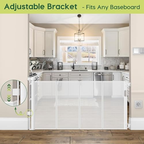 2 Pack Reinforced 55" Wide Retractable Baby Gates for Doorways to Prevent Crawling Under (White / 2 Pack - 33" Tall x 55" Wide (With Reinforced Bar))