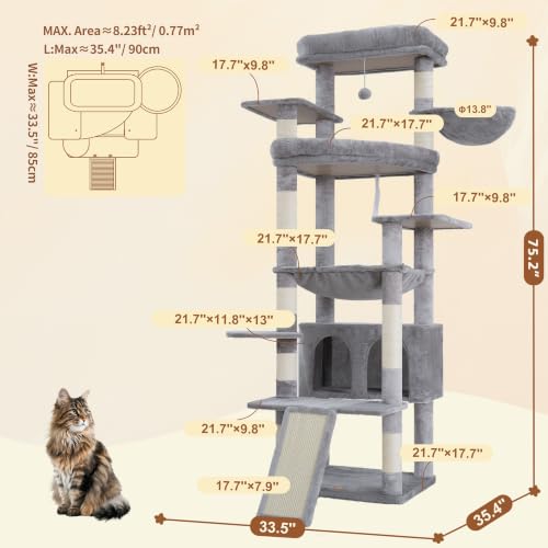 Tall Cat Tree for Large Cat (Light Gray / 80 inch)