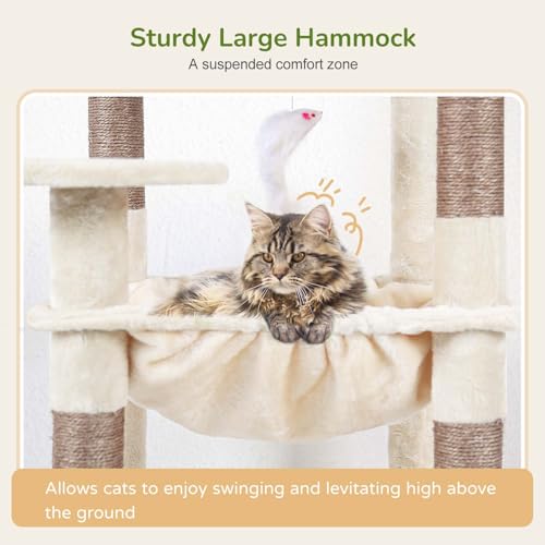 Cat Tree Tower with Scratching Post for Indoor Cats (Beige / L)