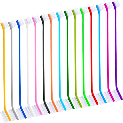 15 Pcs Dog Toothbrush Dual Headed Dental Brushes Puppy Tooth Brushing Kit Long Handle Toothbrush for Large and Small Dogs Cats Most Pets Teeth Cleaning Oral Care Supplies (Colorful)