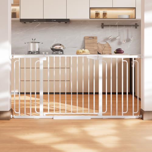 36.6 64 in Extra Wide Baby Gate for Stairs (White / 36.6-64"W x 30.5"H)